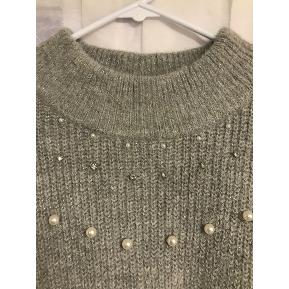 Maurices Gray Metallic Pearl Rhinestone Mock Neck Oversized Sweater Womens 3X - Picture 3 of 6
